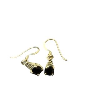 Gold-Tone Black Stone Dangle Earrings